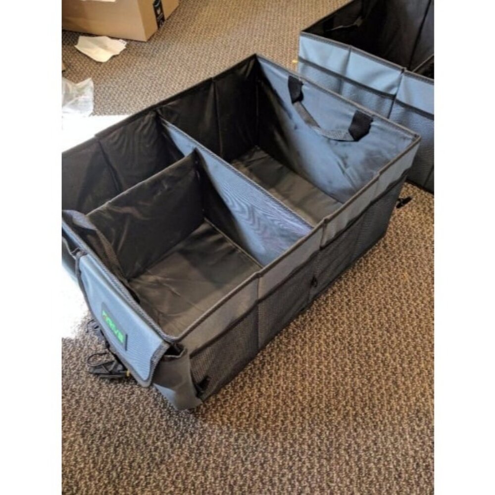 Compact Car Trunk Organizer with Adjustable Straps - Grey